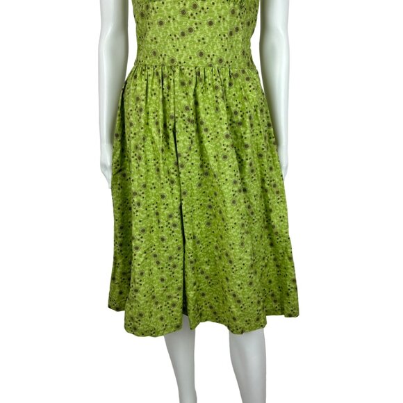 Vintage 50s Style Dress Women's XXS Atomic Starbursts Print Lime Gold Halter Sun - Picture 7 of 13
